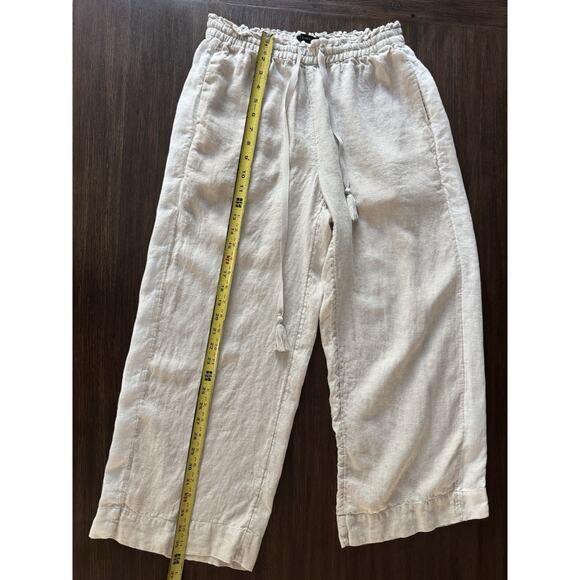 J Crew Linen Pants Women’s Small Oatmeal Wide Leg Crop Elastic Waist Tasseled - Picture 3 of 8